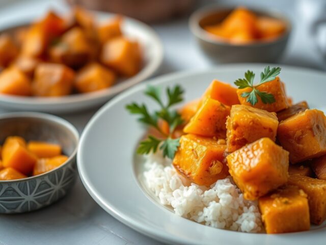Yamfufu met zoete aardappelen — AI-gegenereerde illustratie