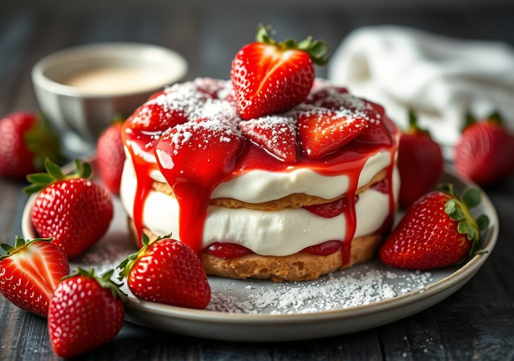 Yoghurt- en aardbeientaart — AI-gegenereerde illustratie