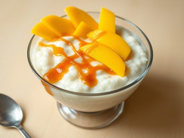 Yoghurt-gemberijs met mango en peperkaramel