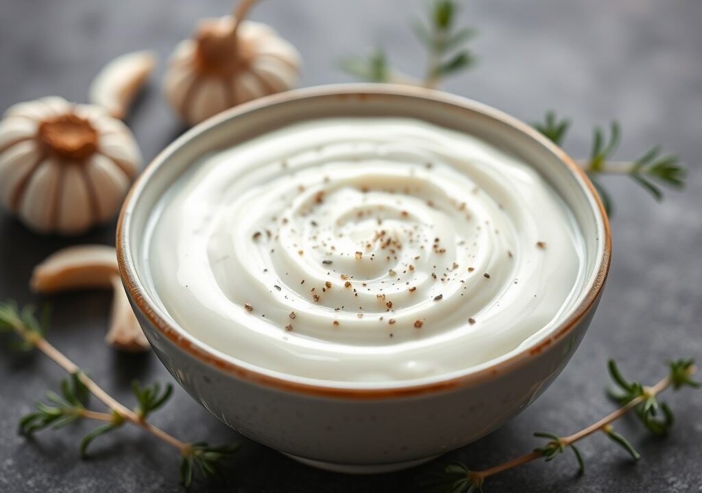 Yoghurt knoflooksaus, AI-gegenereerde illustratie