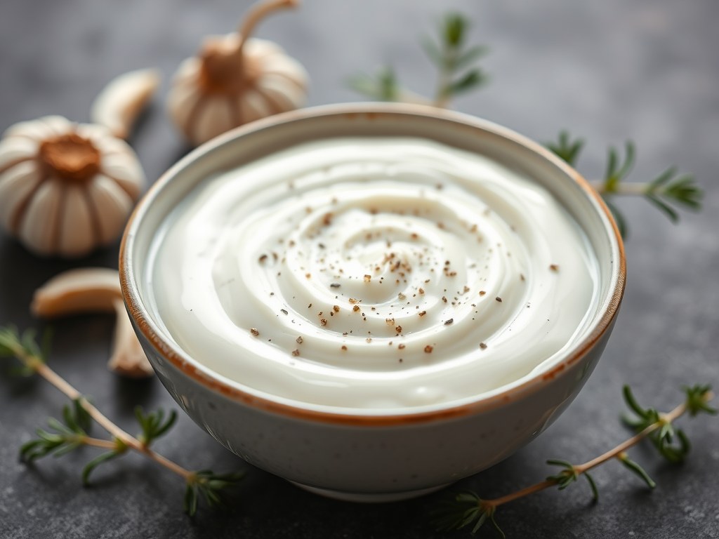 Yoghurt knoflooksaus, AI-gegenereerde illustratie