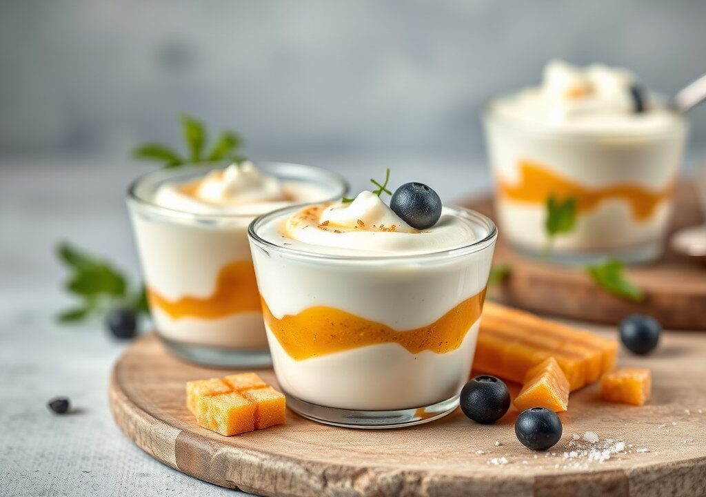 Yoghurt (magere Griekse) in 10 variaties, AI-gegenereerde illustratie