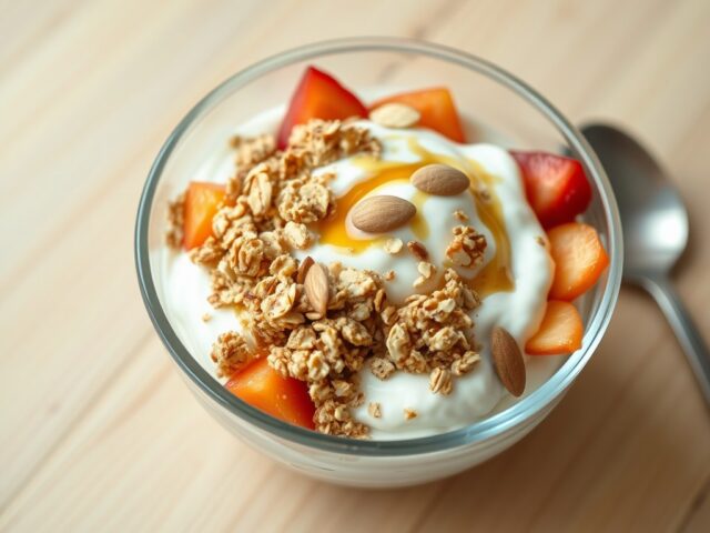 Yoghurt met vers fruit en knapperige granencrumble