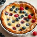 Yoghurtclafoutis met blauwe bessen en frambozen