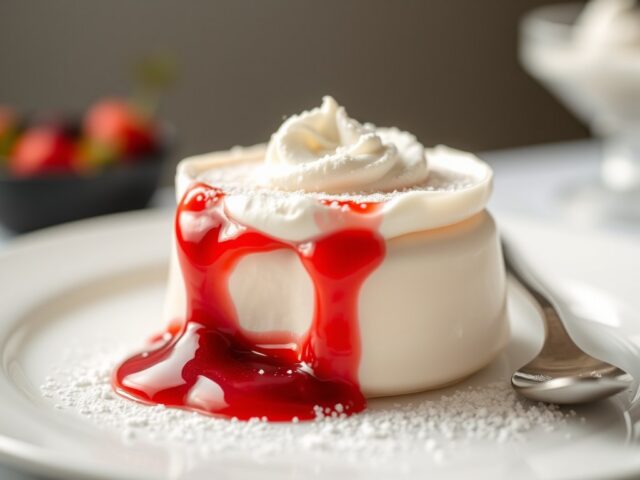 Yoghurtmousse met twee kleuren coulis