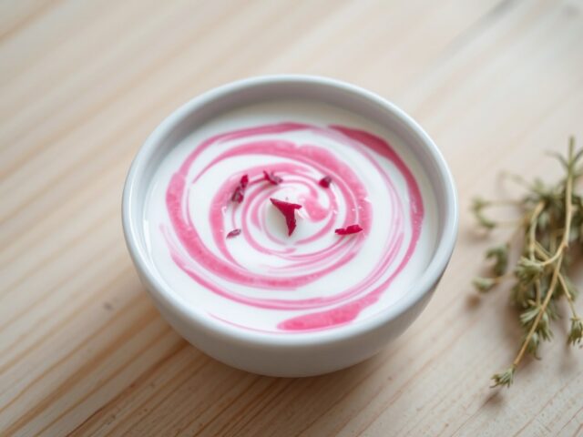 Yoghurtsausje van mierikswortel en rode biet