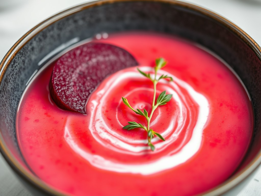 Yoghurtsoep met Venkel en Biet, AI-gegenereerde illustratie