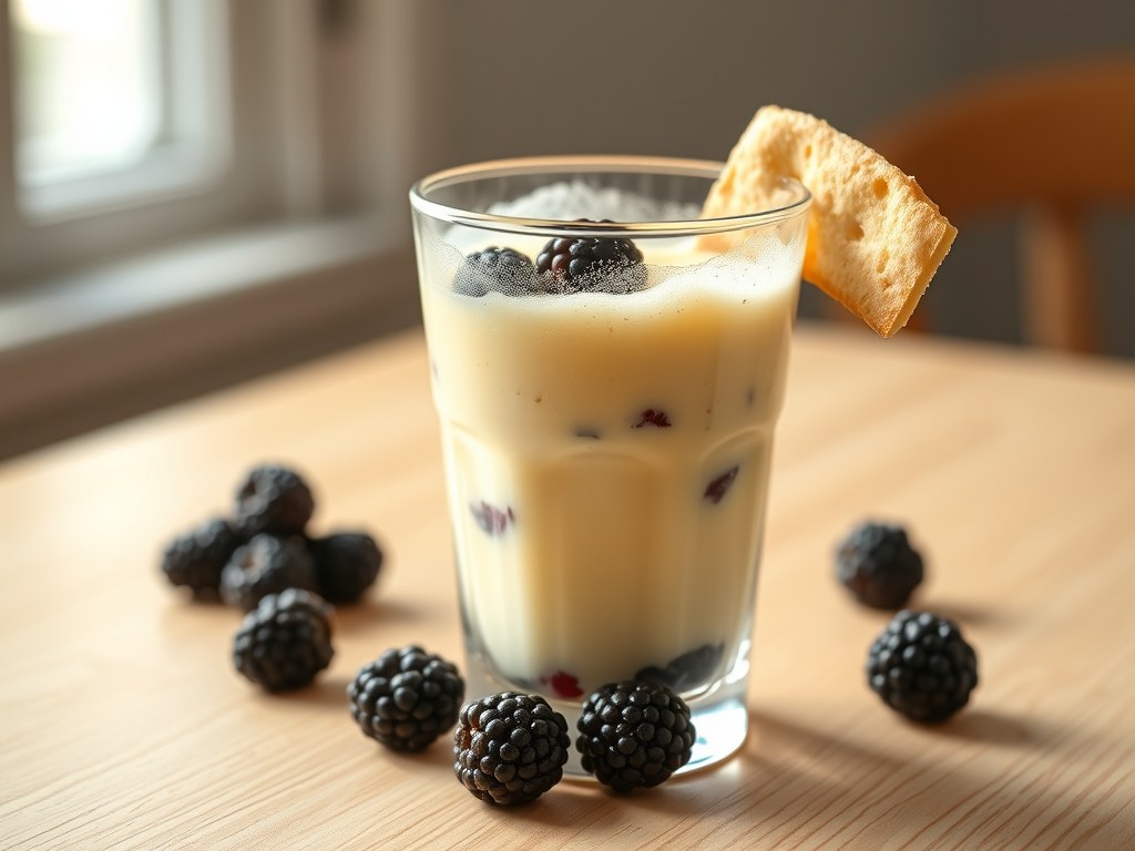 Zabaglione met bramen, AI-gegenereerde illustratie