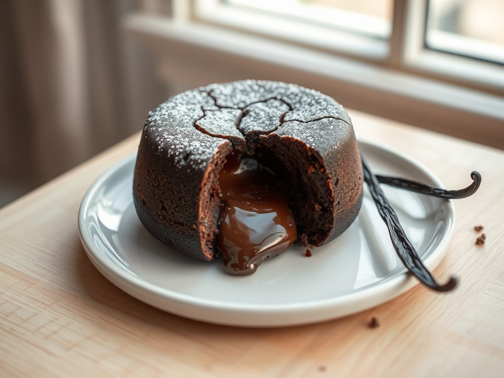 Zachte chocolademoelleux, AI-gegenereerde illustratie
