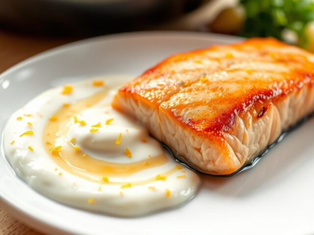 Zalm en yoghurtsaus met citrusrasp