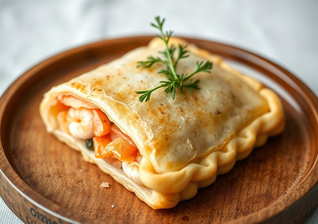 Zalm garnalen strudel, AI-gegenereerde illustratie