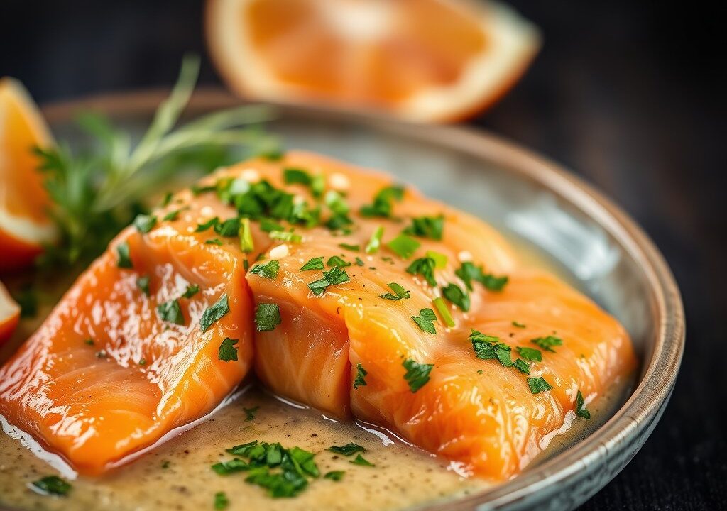 Zalm(gerookt) met Marinade-Dressing, AI-gegenereerde illustratie