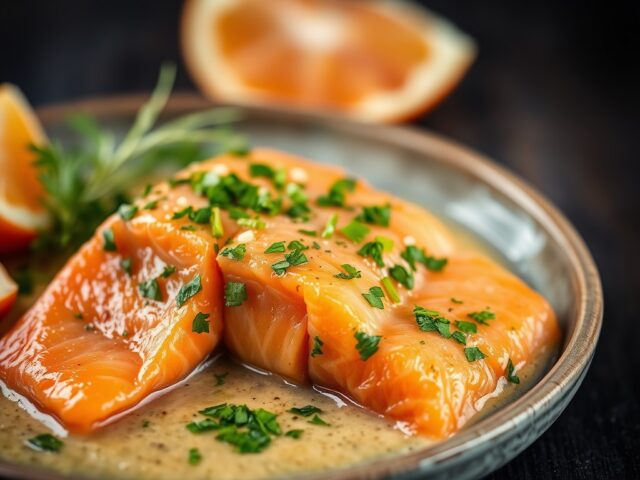 Zalm(gerookt) met Marinade-Dressing — AI-gegenereerde illustratie