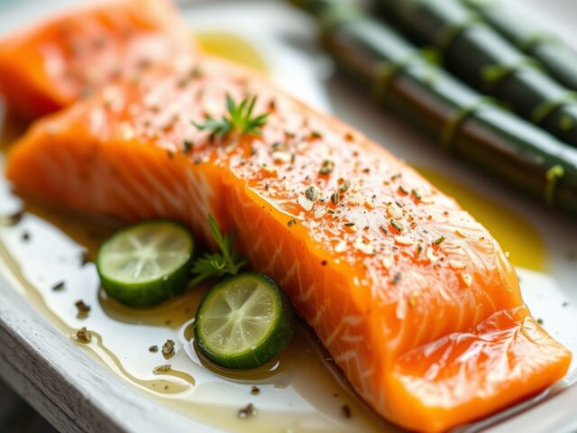 Zalm(gerookt) met Mosterd-Limoen-Komkommer — AI-gegenereerde illustratie
