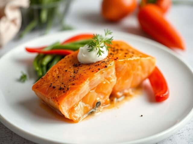Zalm(gerookt) met Paprika-Mousse — AI-gegenereerde illustratie