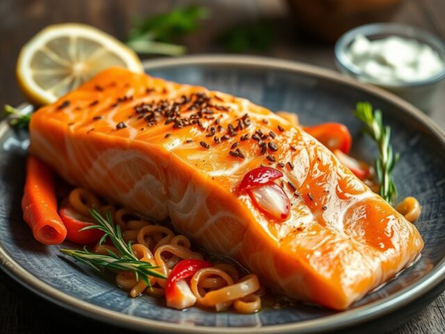 Zalm(gerookt) met Sterke Krab — AI-gegenereerde illustratie