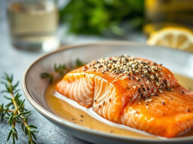 Zalm in champagne gegaard in champagnesaus