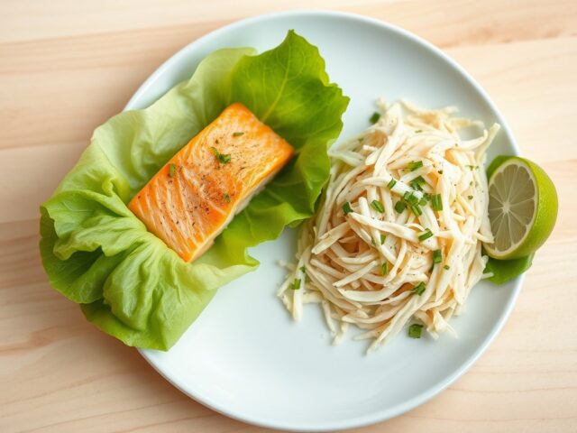 Zalm in een slajasje met dragon-koolsalade