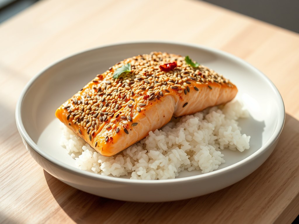Zalm in sesamkorstje, AI-gegenereerde illustratie