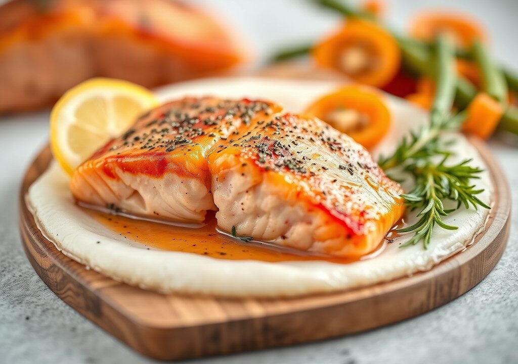 Zalm in spek gewikkeld, AI-gegenereerde illustratie