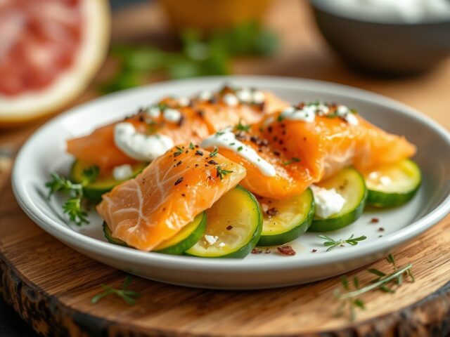 Zalm-komkommerroosjes met romige (zieopm)