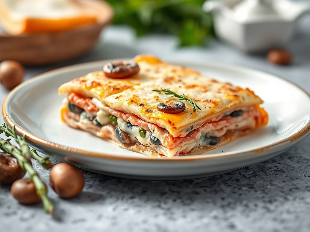 Zalm-lasagna, AI-gegenereerde illustratie