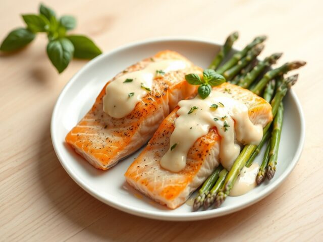 Zalm met asperges en mousselinesaus