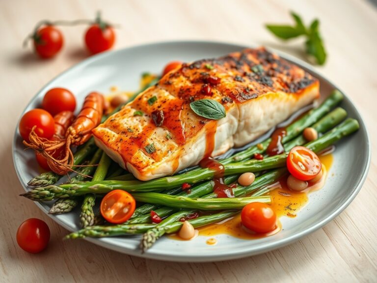 Zalm met groene asperges en rivierkreeftjes
