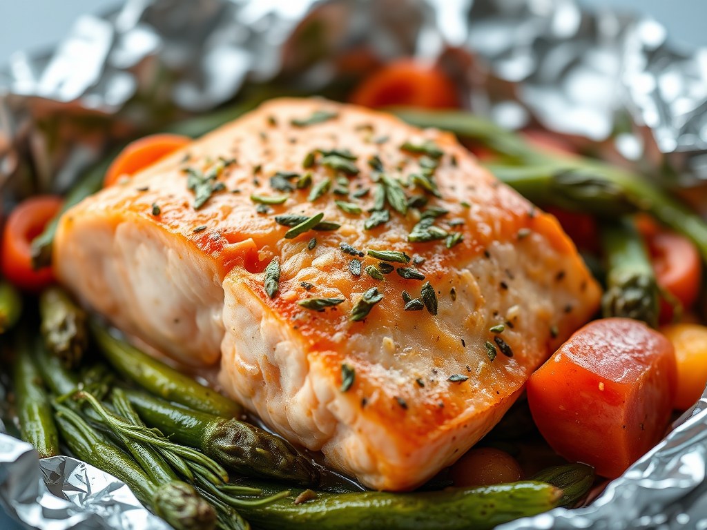 Zalm met groente, AI-gegenereerde illustratie