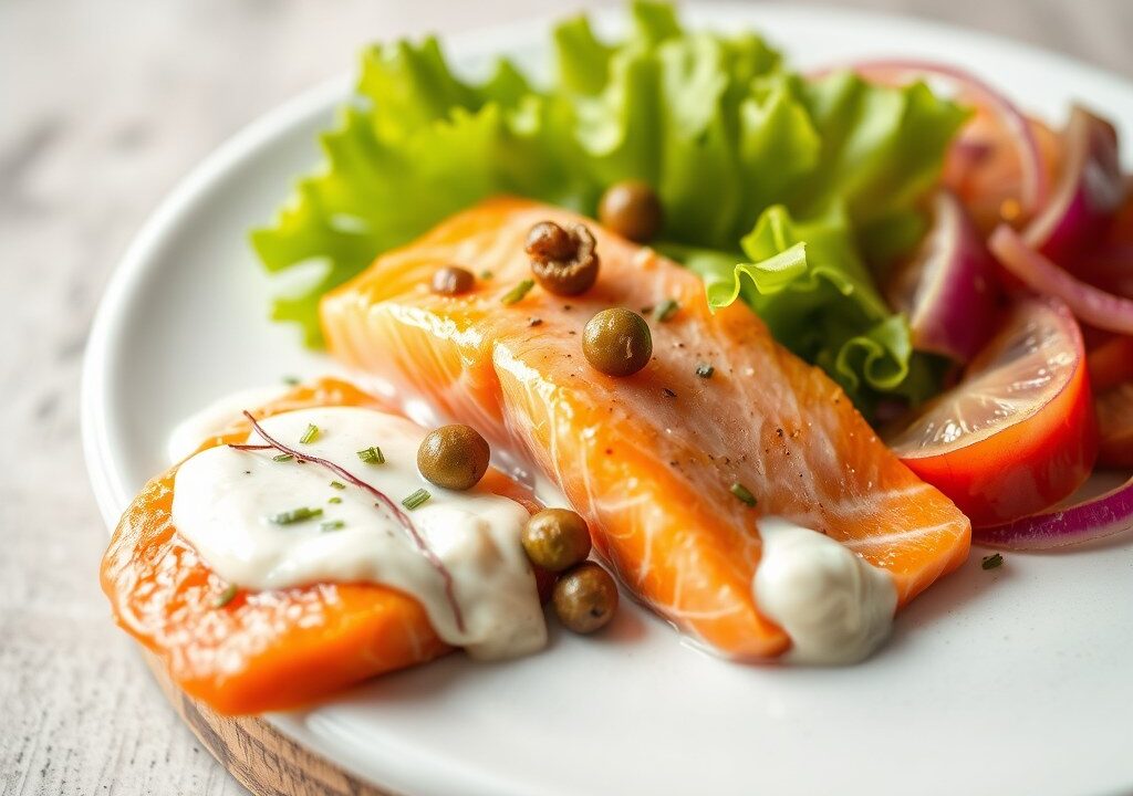 Zalm met Mayo I, AI-gegenereerde illustratie
