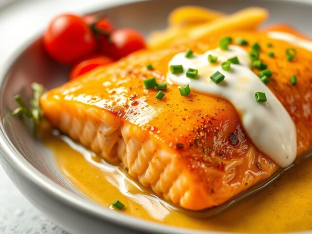 Zalm met Mosterd-Kruidensaus uit de Oven — AI-gegenereerde illustratie