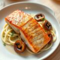 Zalm met prei en cantharellen
