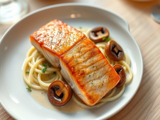 Zalm met prei en cantharellen