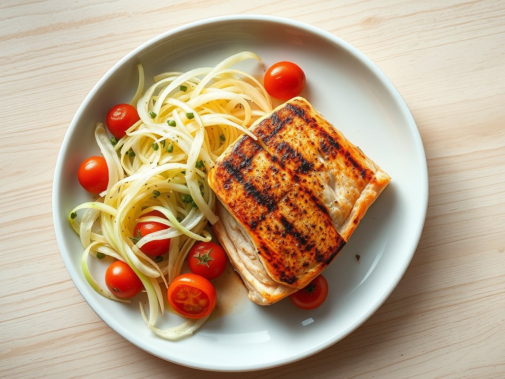 Zalm met venkelsalade, AI-gegenereerde illustratie