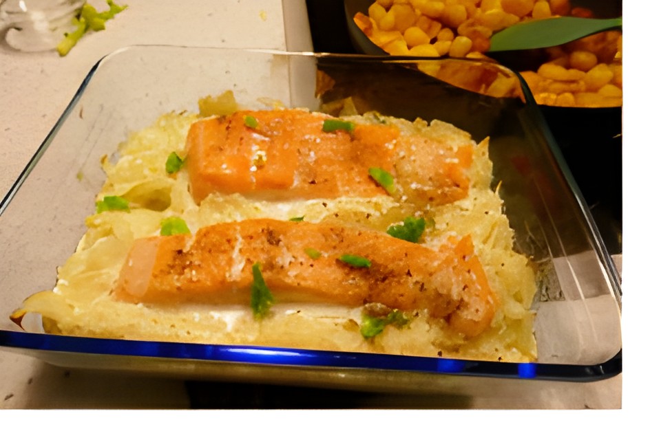 Zalm op een bedje van romige venkel uit de oven
