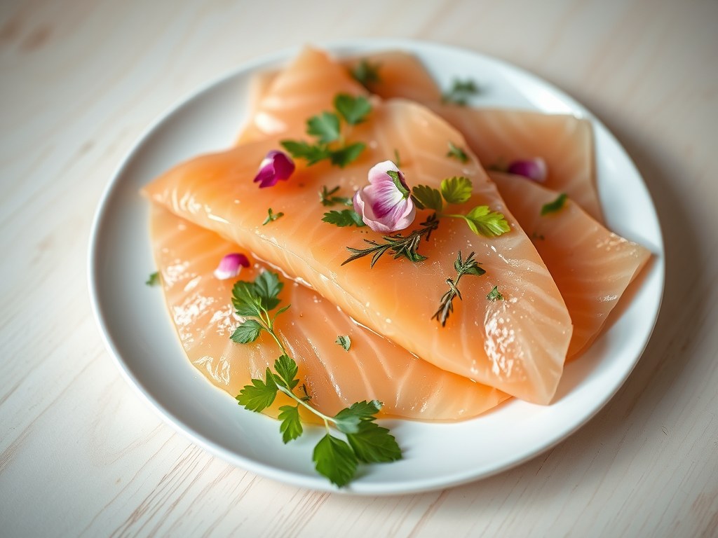 Zalm Rauw Gemarineerd in Kruiden, AI-gegenereerde illustratie
