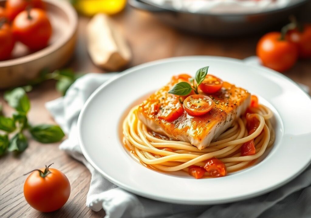 zalm-tomatensaus, AI-gegenereerde illustratie