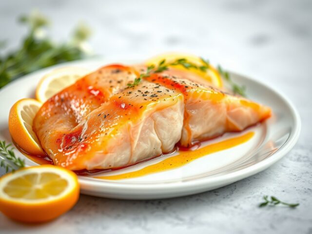 Zalm uit Asturië met cider (Salmón a la Ribereña) — AI-gegenereerde illustratie