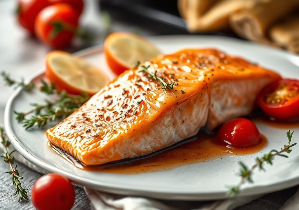 Zalm uit de oven, AI-gegenereerde illustratie
