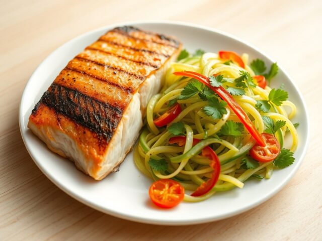 Zalm van de Grill met Groene Mango Salade