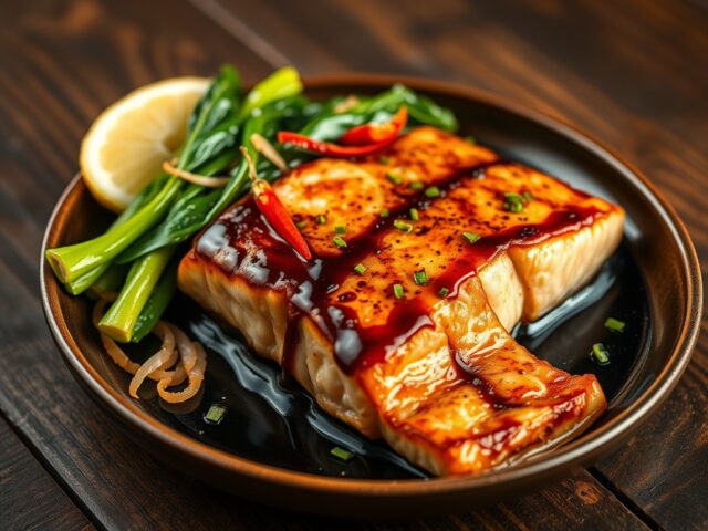 Zalm (Zeebaars) met gewokte Pak Choy