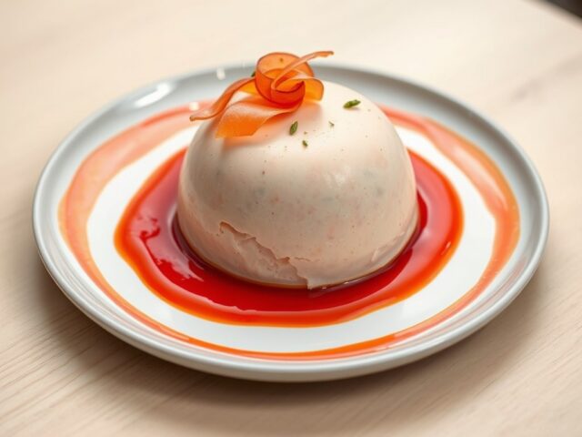 Zalmbavarois met tomatencoulis
