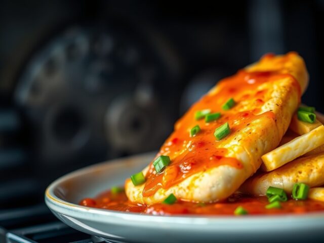 Zalmfilet met chili-knoflooksaus (oven) — AI-gegenereerde illustratie