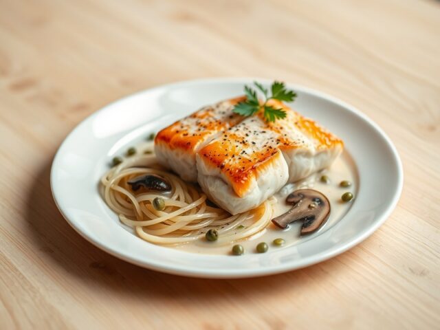 Zalmfilet met prei en champignons