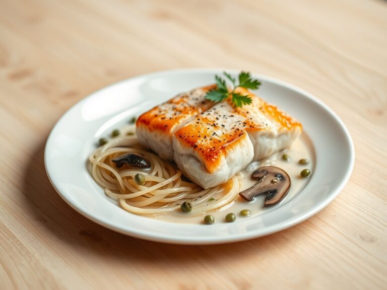 Zalmfilet met prei en champignons