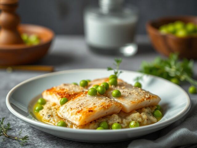 Zalmfilets in Sesam met Doperwtenpuree — AI-gegenereerde illustratie