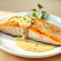 Zalmforel en mosterdsaus met bieslook