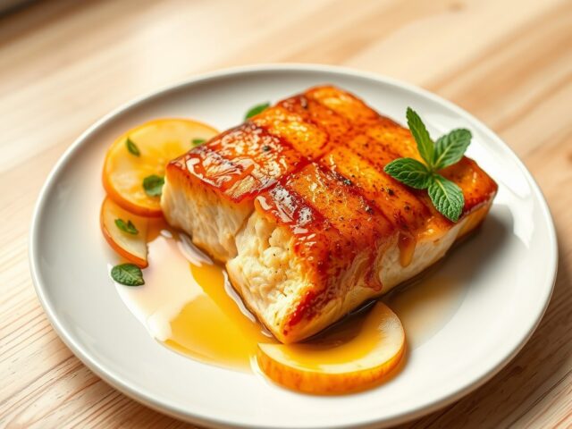 Zalmmoot met honing en appel