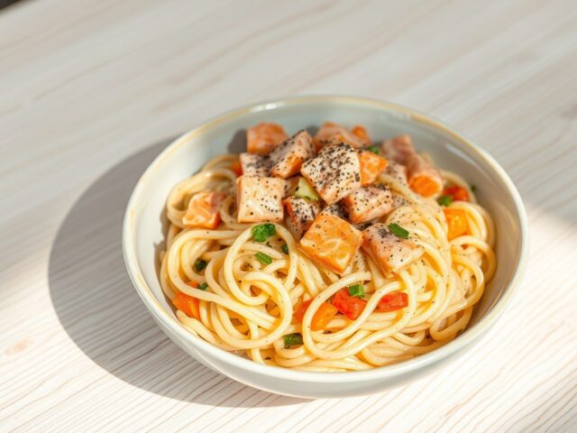 Zalmpasta met groente naar keuze