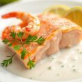 Zalmtaartje met garnalen en limoencrème
